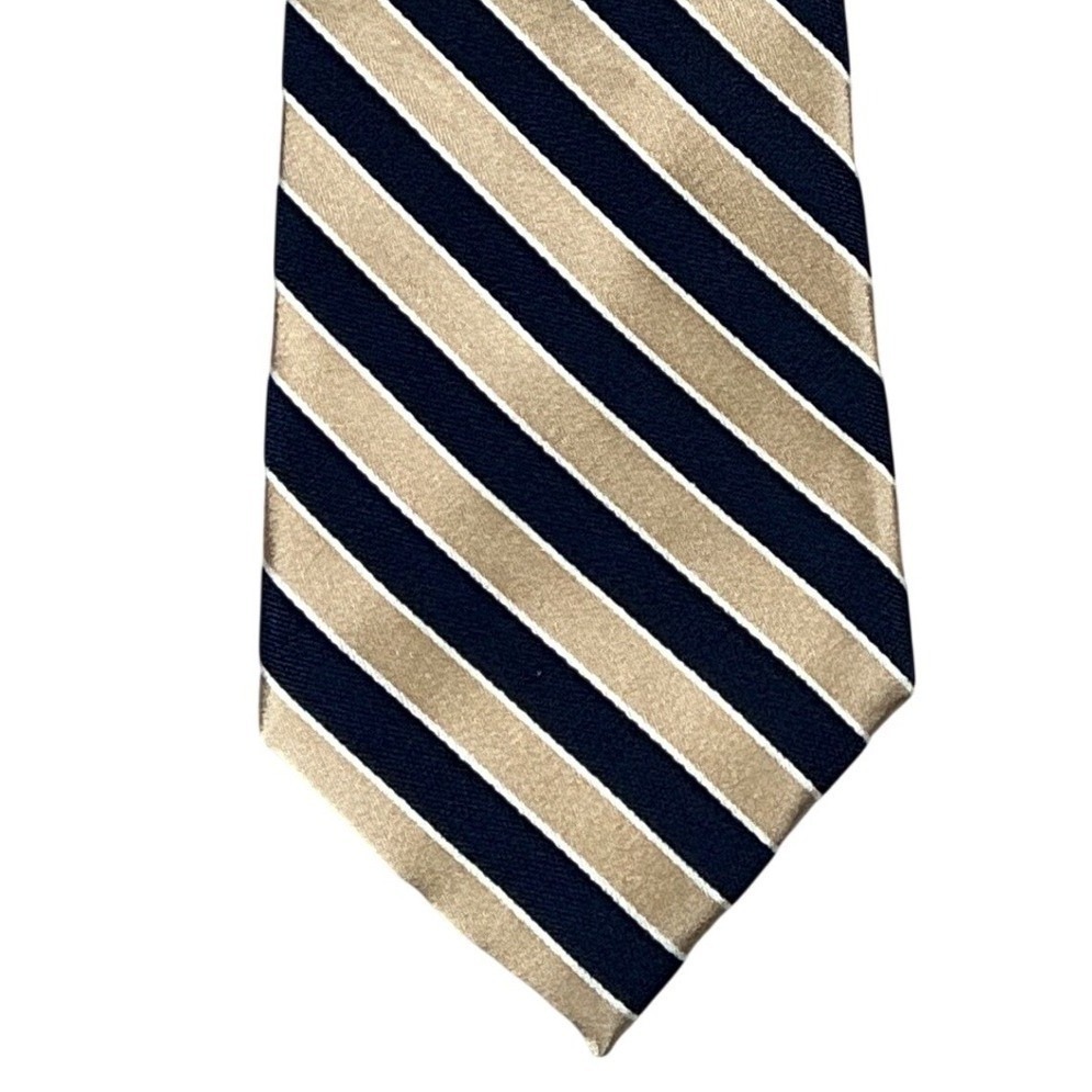 Nautica Mens Silk Necktie Navy Blue Gold White Diagonal Striped Classic Tie